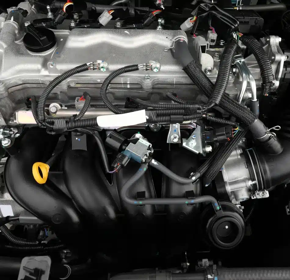 Close-up view of a modern car engine at Cain and Sons’ Automotive in Glen Rock, PA, showcasing advanced auto repair technology and career opportunities for skilled technicians.
