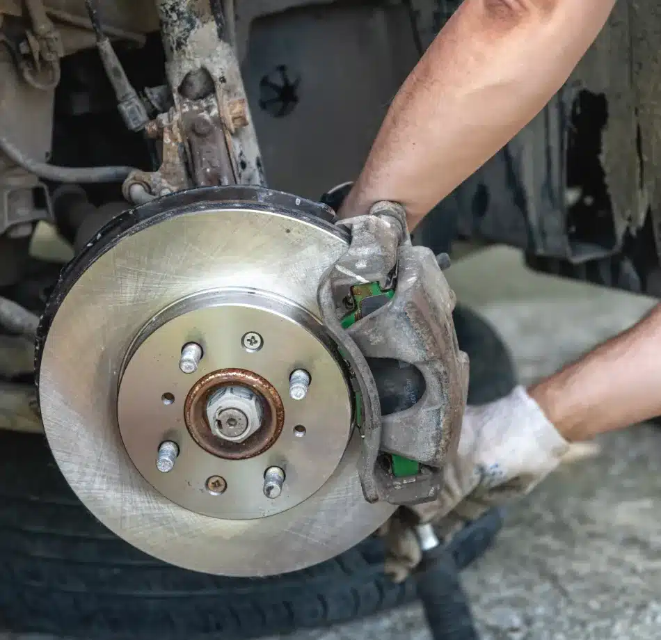 Cain and Sons’ Automotive technician in Glen Rock, PA performing brake repair and calibration services to ensure ADAS braking system accuracy.
