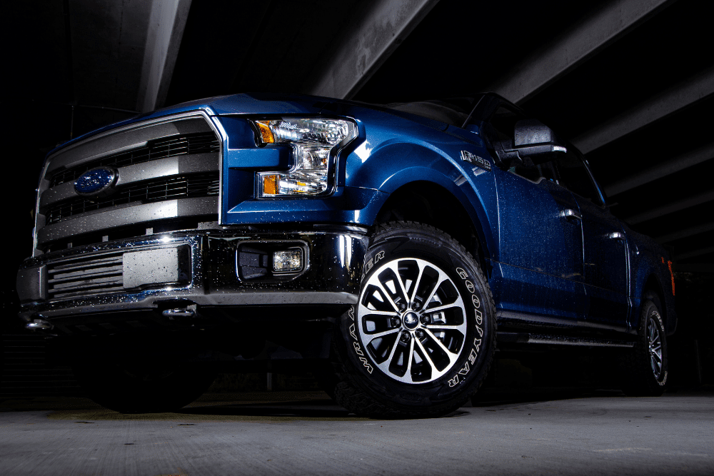 Ford F-150 Transmission Repair in Glen Rock, PA by Cain and Sons' Automotive. Image of a blue Ford F-150 parked indoors, highlighting professional truck service and performance-focused auto repair.